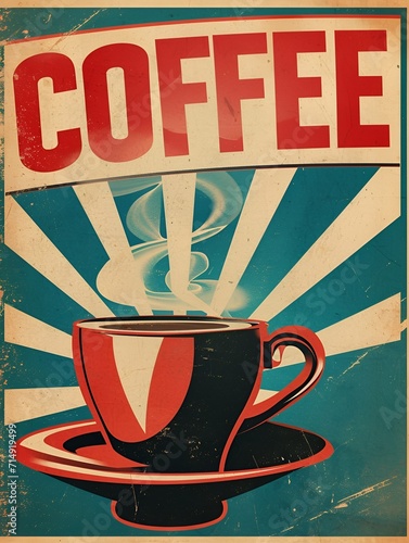 A vintage poster with a coffee cup and the word "COFFEE"