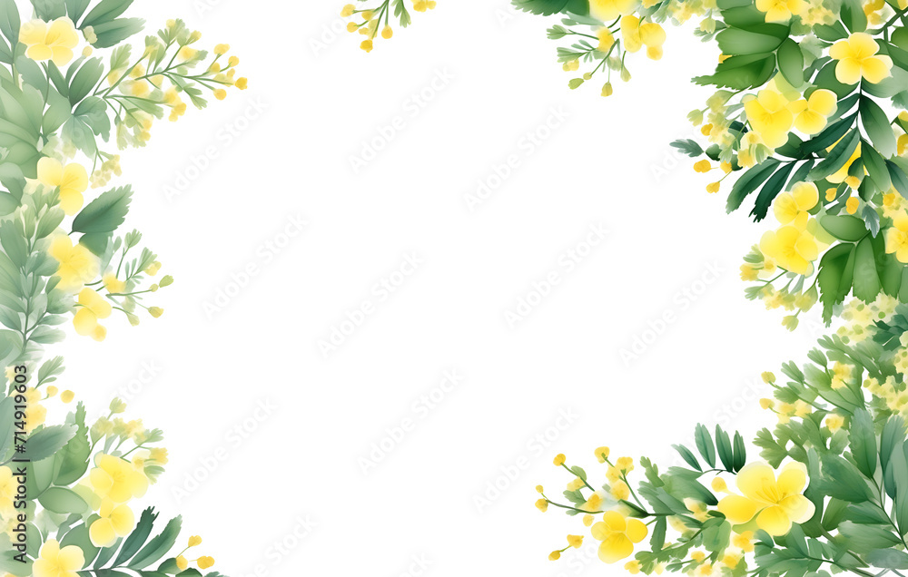 Spring floral frame with mimosa. PNG transparent background. Ai generative