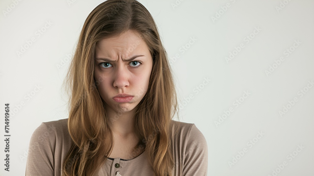A portrait of an unhappy teenage girl looking into the camera. A portrait of an unhappy teenage girl looking into the camera.