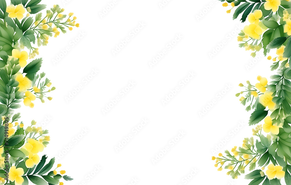 Spring floral frame with mimosa. PNG transparent background. Ai generative