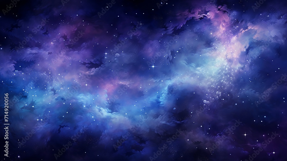 An abstract cosmic scene with bright stars and nebulas, colors of deep blue and violet creating a sense of depth An abstract cosmic scene with bright stars and nebulas, colors of deep blue and violet creating a sense of depth