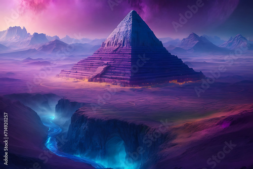 Painting of Pyramid in Desert, A Majestic Structure Rising Amidst Barren Landscape. Generative AI.