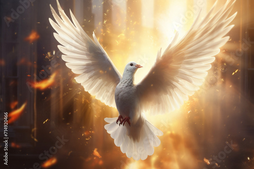 white dove in flight Holy Spirit. Generative AI