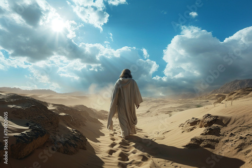 Jesus in the desert. Generative AI photo
