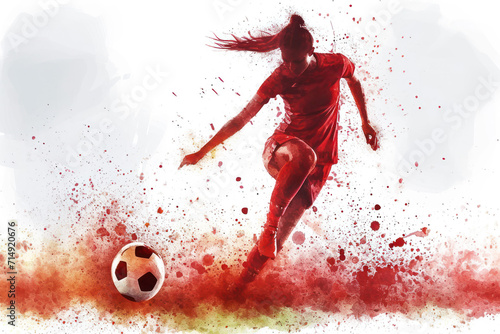 Wallpaper Mural Soccer player in action, woman red watercolor with copy space Torontodigital.ca
