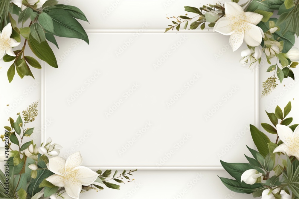 botanical frame background horizontal with white frame in the middle