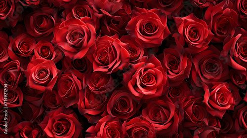 Natural fresh red roses flowers pattern wallpaper. Top view  Red rose background.