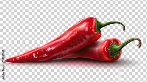 Red hot chili pepper on transparent and white background, PNG photo