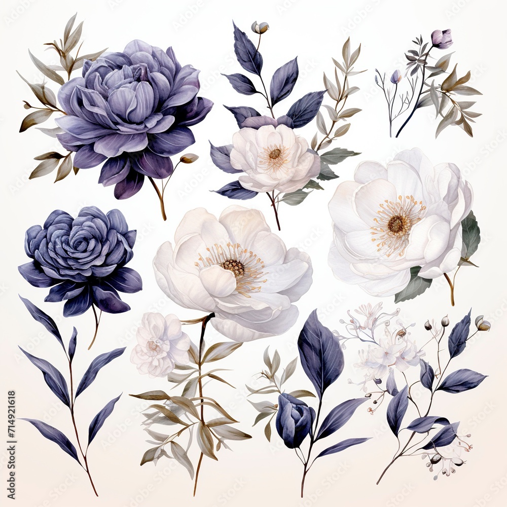 A set of elegantly detailed botanical illustrations with a vintage aesthetic.