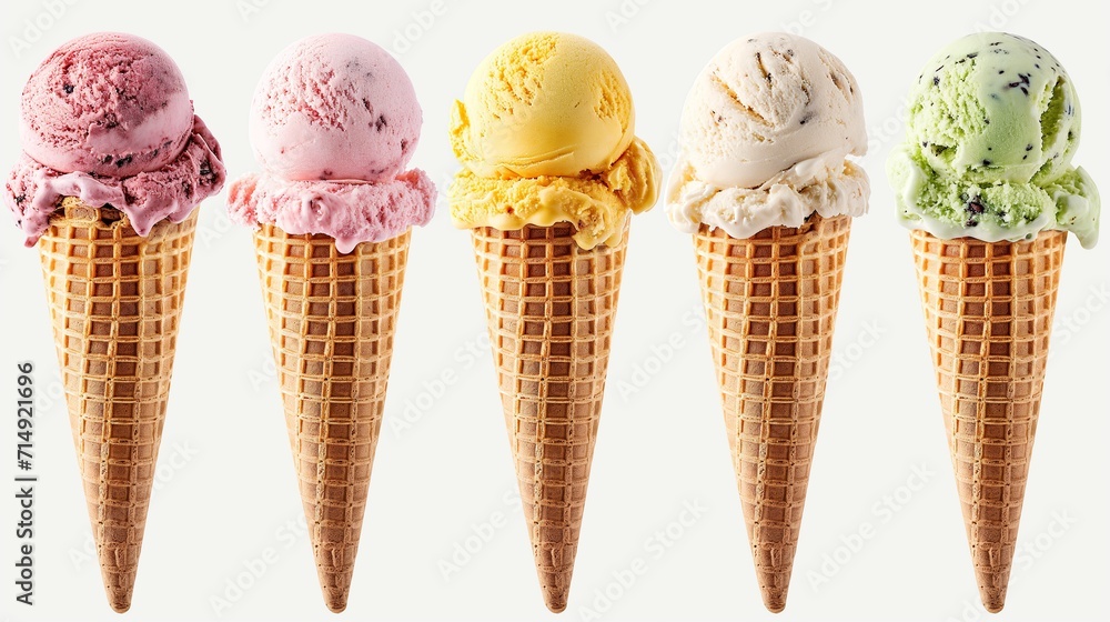Ice cream scoop on waffle cone on transparent background cutout, PNG file Ice cream scoop on waffle cone on transparent background cutout, PNG file