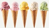Ice cream scoop on waffle cone on transparent background cutout, PNG file