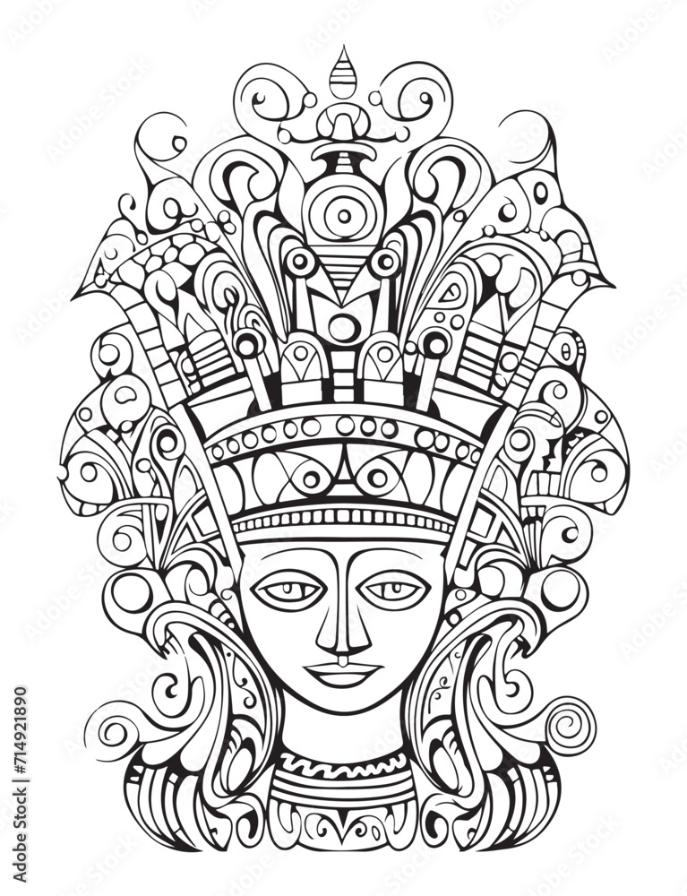 Crown vector outline illustration, coloring page for adults