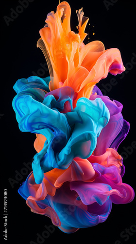 Wallpaper art Explosions vibrant multicolored smoke create an otherworldly spectacle, smoke neon colorful swirling vibrant liquid colors twirling against inky darkness the background Generative Ai 