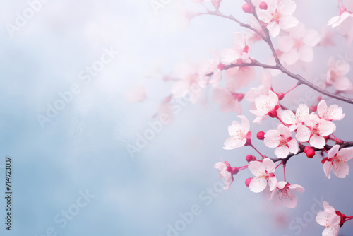 Blossoming Nature  Delicate Pink Cherry Blossom Flower on Soft Blue Background