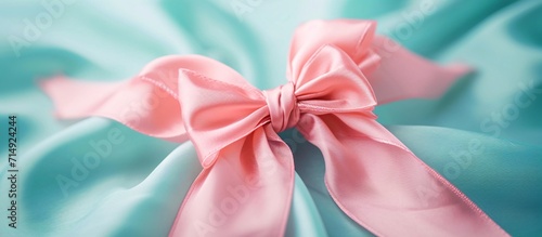 Pink and Blue Bow on a Blue Sheet Generative AI
