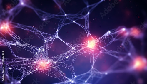 Digital illustration of interconnected neurons with glowing synapses, representing a neural network or brain activity.