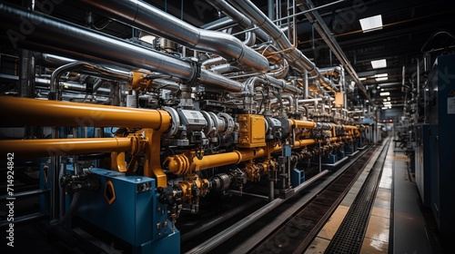 Technological Elegance, Intricate Machinery and Pipelines at a Natural Gas Processing Plant Capturing the Elegance of Industrial Design