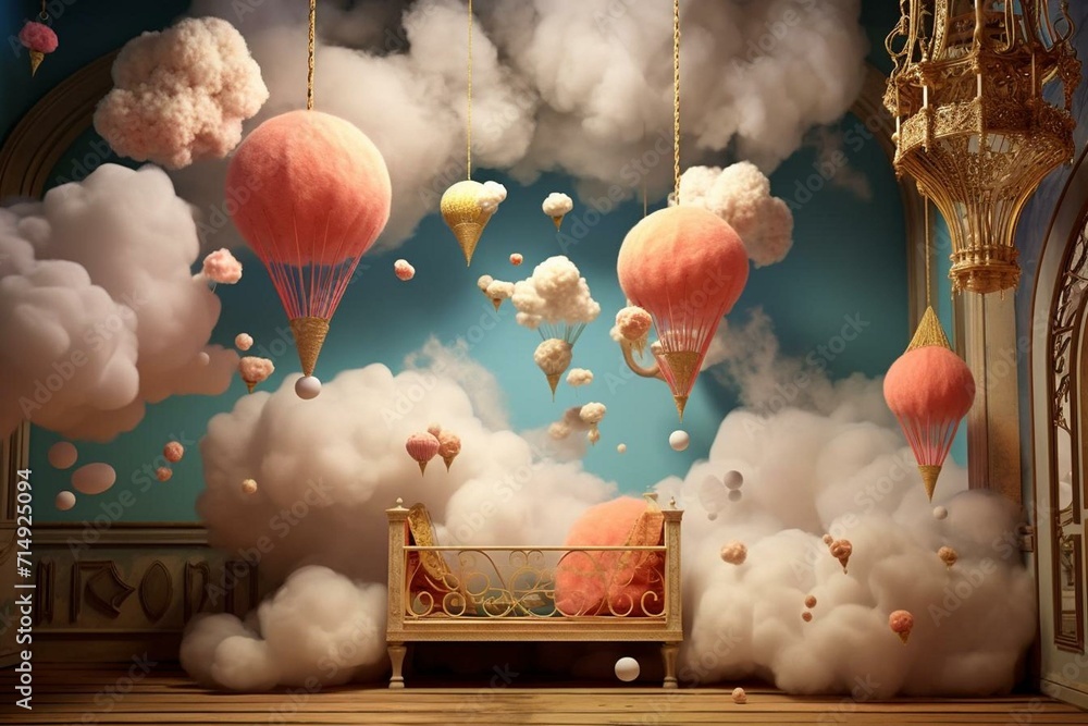 Whimsical dreams embodied by charming 3D clouds. Generative AI - obrazy, fototapety, plakaty 