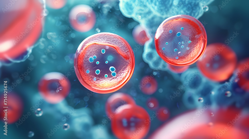 3d rendering of Human cell or Embryonic stem cell microscope background, Geneative 3d rendering of Human cell or Embryonic stem cell microscope background, Geneative