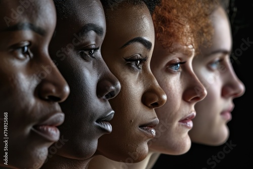 close up line-up of diverse individuals, showcasing spectrum of skin tones and facial features