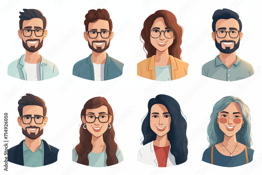 Buyer Personas People faces avatars vector collection - Set of various diverse character heads Flat design illustrations with white background - obrazy, fototapety, plakaty 