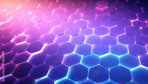 Abstract hexagonal pattern with gradient blue and purple lighting  futuristic digital wallpaper or background.