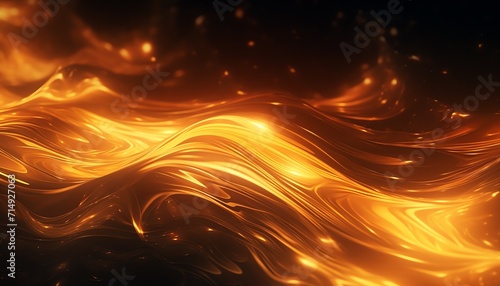 Canvastavla Abstract golden waves with sparkling particles on a dark background, conveying luxury and fluid motion
