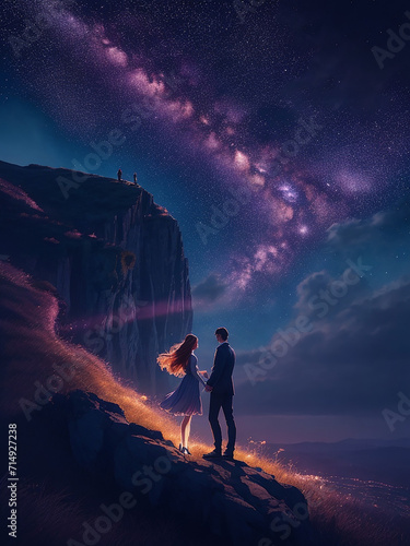Scene of a couple spending time on a starry night Generative AI © Flashup