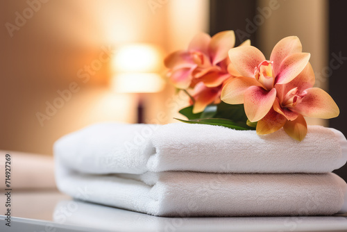 A tranquil spa experience awaits in this image, featuring a cozy massage table with towels and floral decor, perfect for stress relief and serenity.