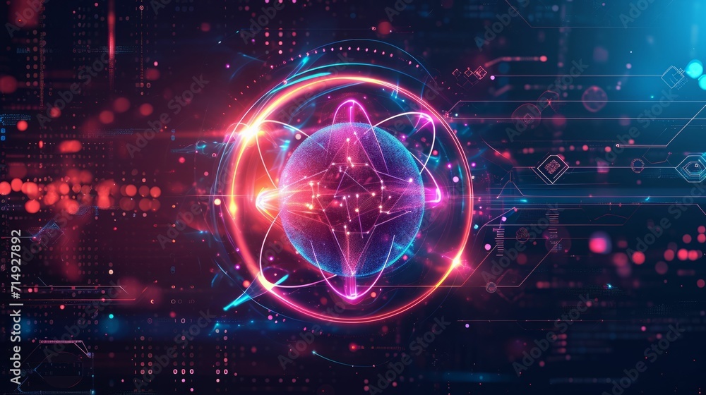 Obraz premium Creative Visualization of Superposition in Quantum Computing Technology, Ideal for Tech Startups, Educational Institutes, Science Magazines