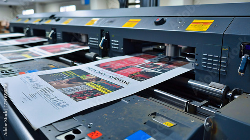 High-tech printing press: A dynamic view of a modern printing factory with vibrant colors and professional equipment photo