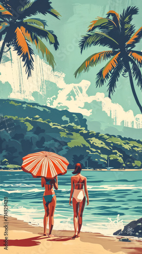 Mediterranean vintage poster of summer time