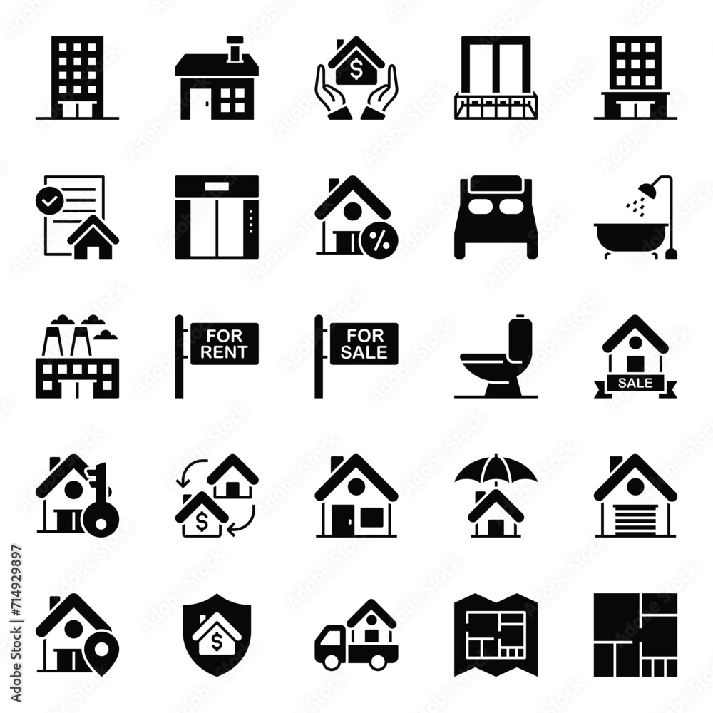 Glyph icons set for Real estate. Glyph icons set for Real estate.