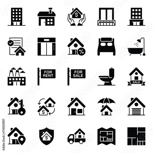 Glyph icons set for Real estate.