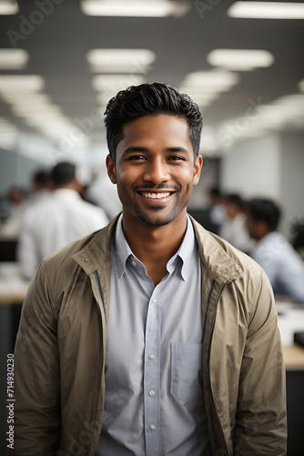Smiling Man Standing in Office for a Photo. Generative AI. © theartofphoto