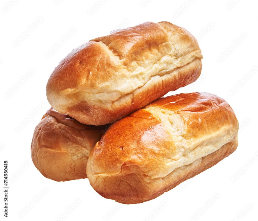 Two fresh loaves of bread isolated on a white background with a crisp golden crust and soft texture. Two fresh loaves of bread isolated on a white background with a crisp golden crust and soft texture.