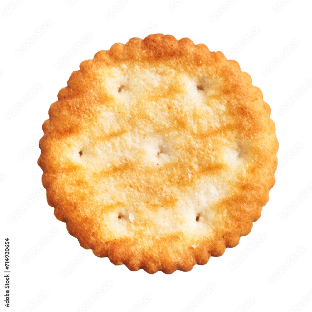  Delicious single salty biscuit over isolated white background - obrazy, fototapety, plakaty 
