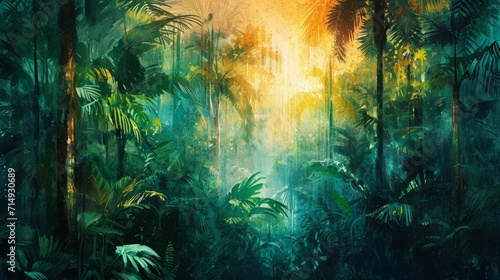 Lush Rainforest Canopy, Vibrant Ecosystem for Wildlife Conservation Groups, Environmental NGOs, and Educational Content Creators, Varied Brushes photo