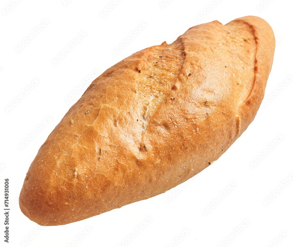 A freshly-baked, golden-brown loaf of bread isolated on a white background. A freshly-baked, golden-brown loaf of bread isolated on a white background.
