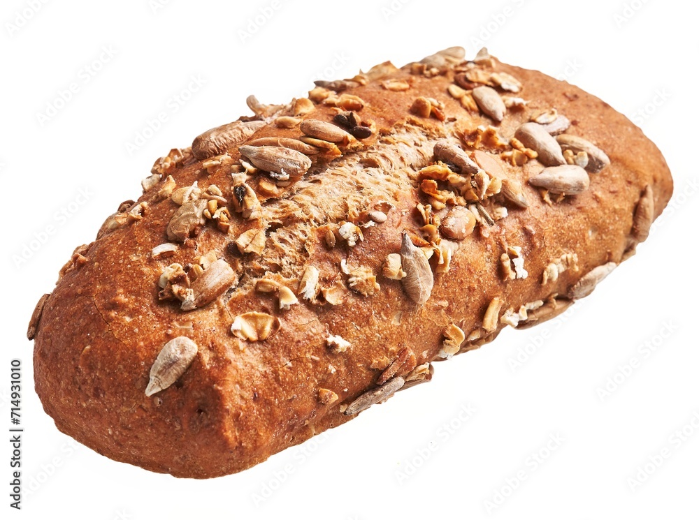 Whole-grain bread with sunflower seeds isolated on white background, showing healthy food. Whole-grain bread with sunflower seeds isolated on white background, showing healthy food.