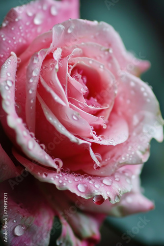 Macro pink rose flower as vertical Greeting card template composition