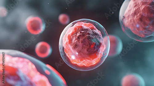 3d rendering of Human cell or Embryonic stem cell microscope background.