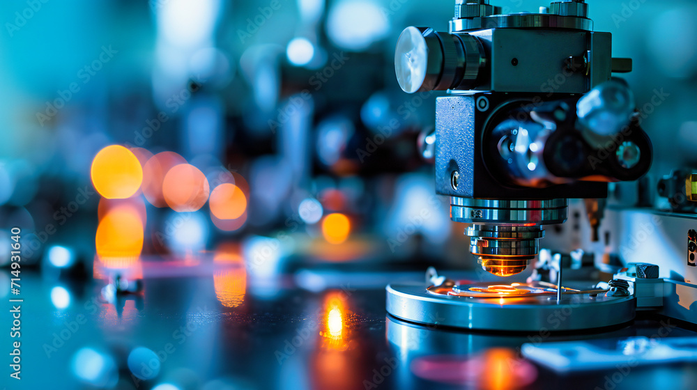 Scientific laboratory microscope: Closeup view of a high-tech microscope used for research and experimentation in biology and medicine Scientific laboratory microscope: Closeup view of a high-tech microscope used for research and experimentation in biology and medicine