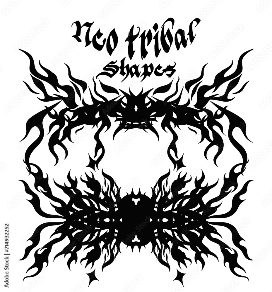 Abstract Neo-tribal Y2K Cybersigilism or Cybertribal style figures for flash tattoos and stickers. Abstract Neo-tribal Y2K Cybersigilism or Cybertribal style figures for flash tattoos and stickers.