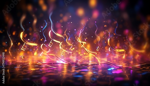 Abstract background with glowing swirling lines and bokeh lights.