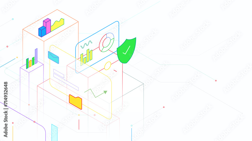 Data statistical and analysis isometric vector illustration background