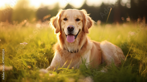 Chien golden retriever dans la nature. Animal domestique, chien, chiot, mignon. Pour conception et création graphique.