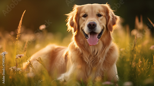 Chien golden retriever dans la nature. Animal domestique, chien, chiot, mignon. Pour conception et création graphique.