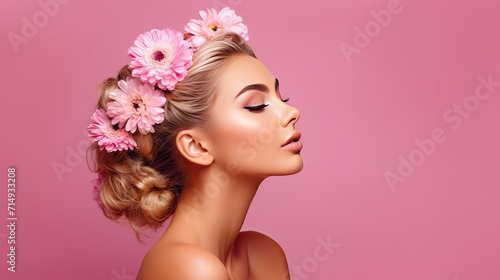 portrait of a girl with pink flowers