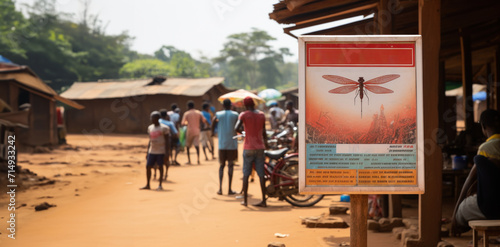 Malaria Health education in action, with a person holding an informative flyer on disease prevention in a vibrant community setting
